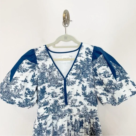 Tuckernuck Hyacinth House Blue Toile Reynolds Puff Sleeve Midi Dress Small - Picture 3 of 8